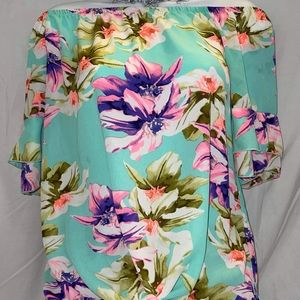 Floral knot tied off the shoulder top